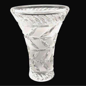 American Brilliant Cut Crystal 6.5" Trumpet Vase Frosted Etched Leaves